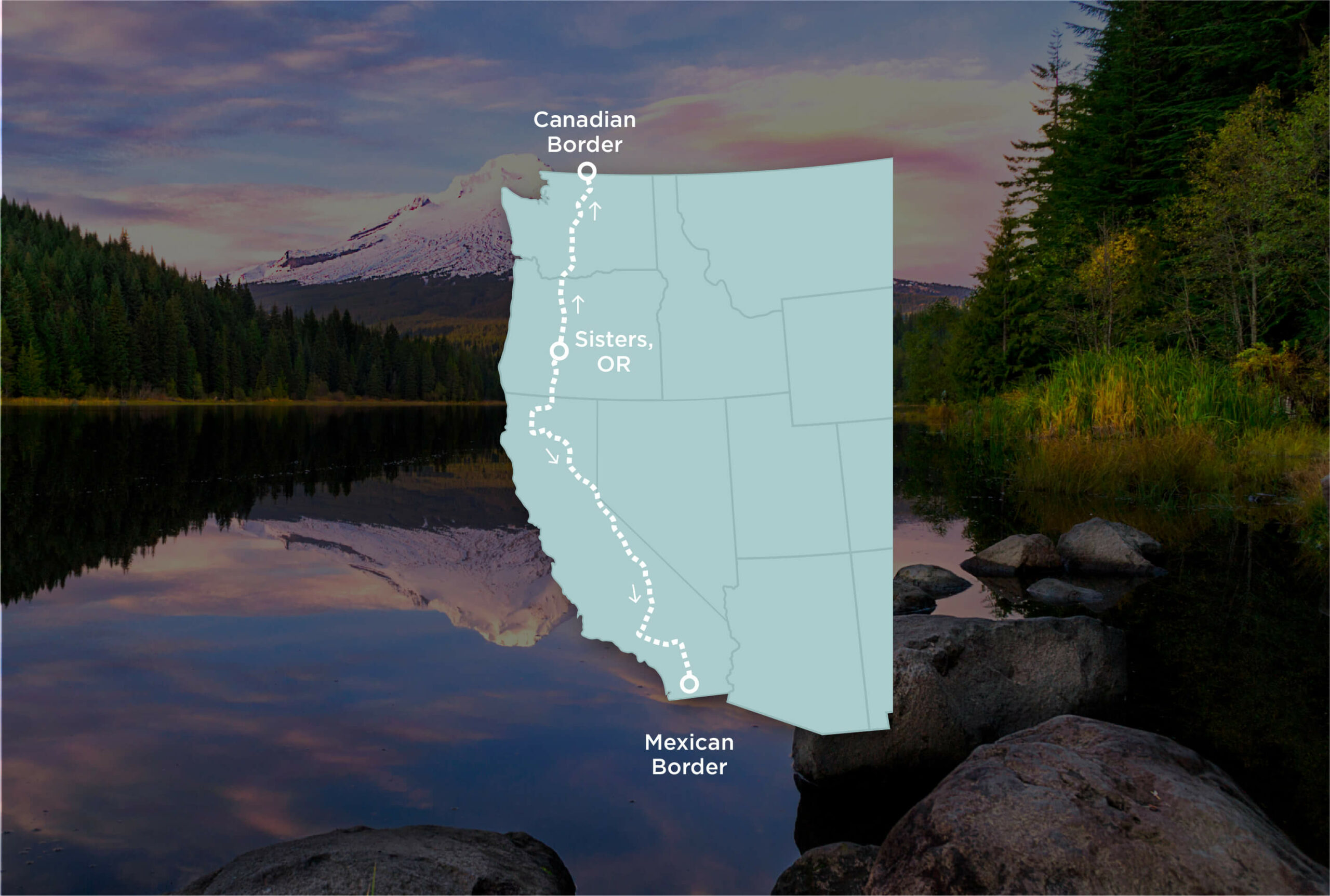 A graphic showing her route from Mexico to Canada on the Pacific Crest Trail