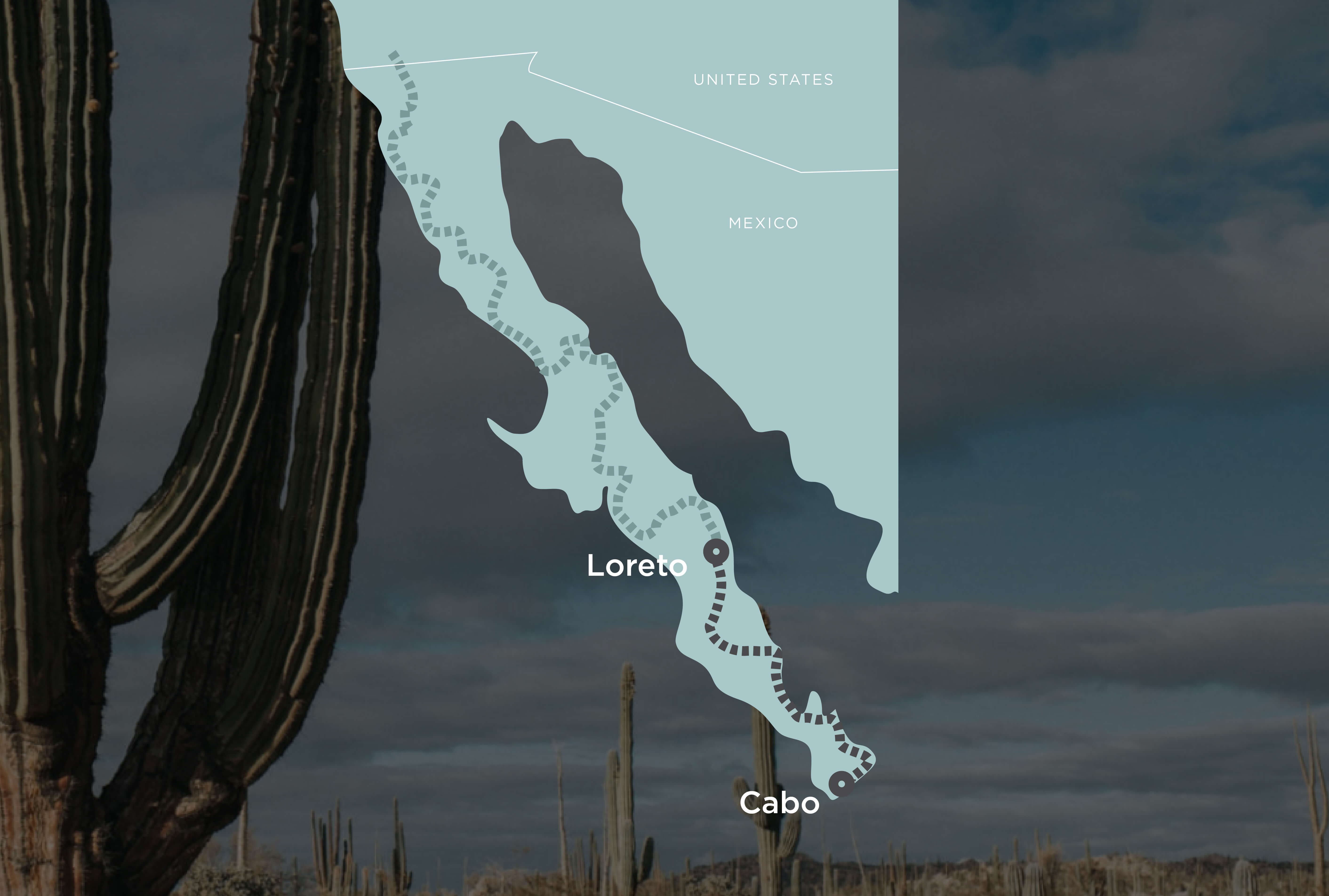 A map of her route from Loreto to Cabo San Lucas in Mexico
