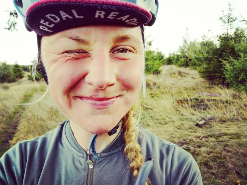 Leona Kringe winks wearing her bike clothes