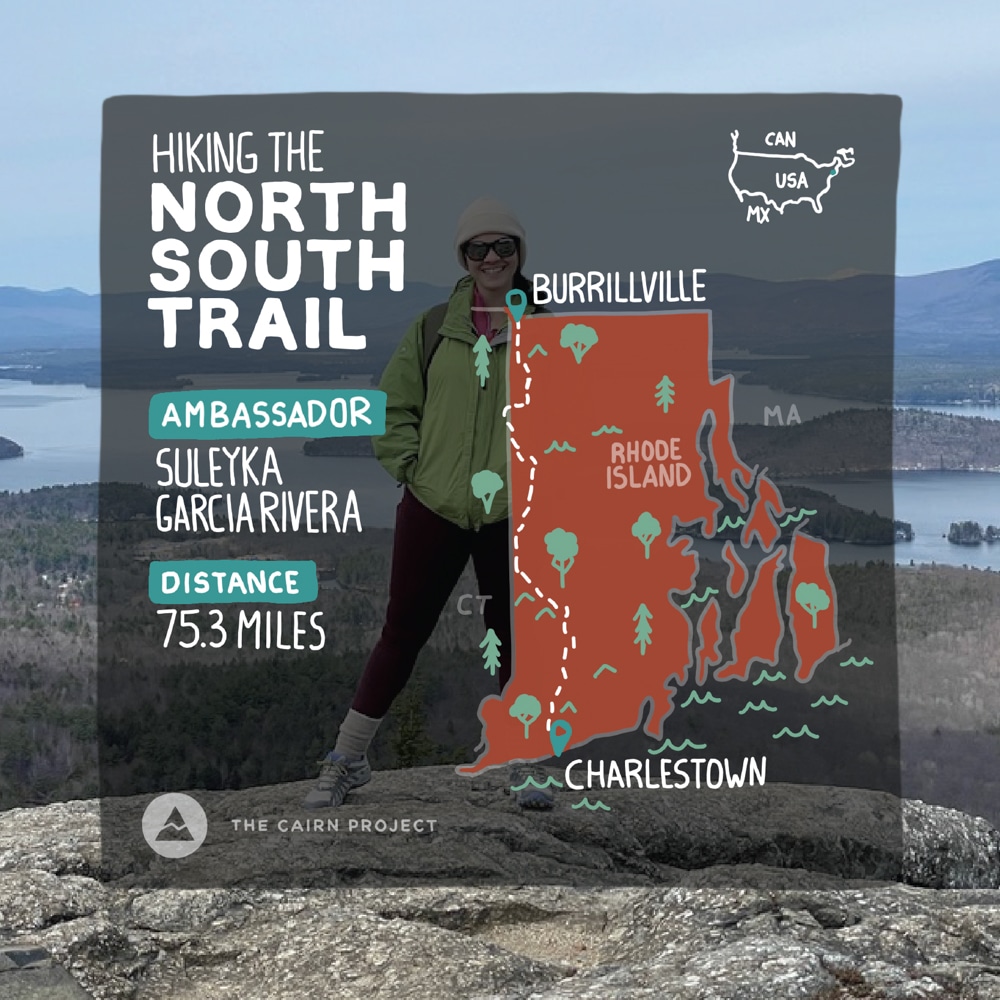 A graphic of the adventure fundraiser Suleyka Garcia Rivera will complete with a map and the title "North South Trail"